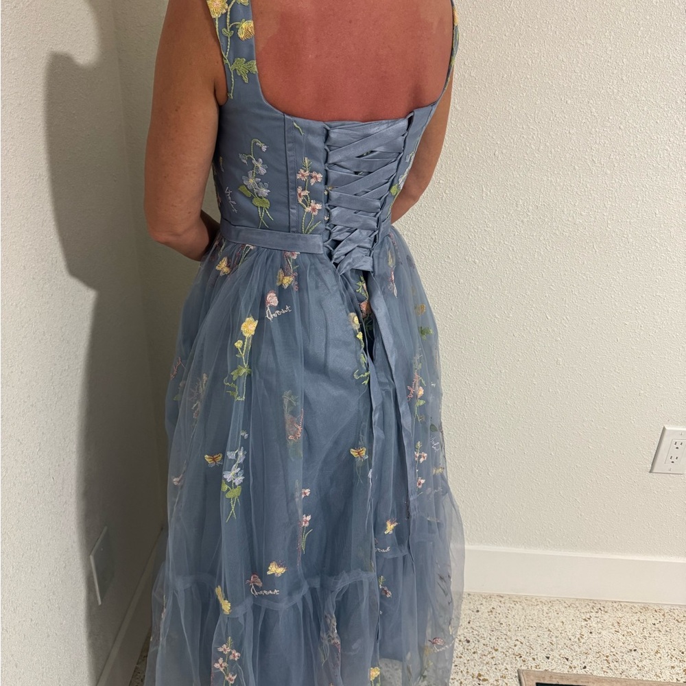 Floral Embroidered Blue Maxi Dress - Picture 7 of 9